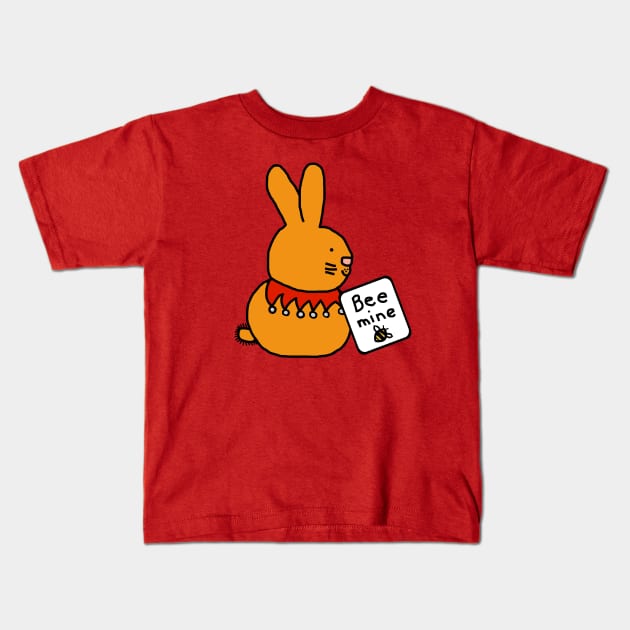 Funny Bunny Rabbit says Bee Mine this Valentines Day Kids T-Shirt by ellenhenryart